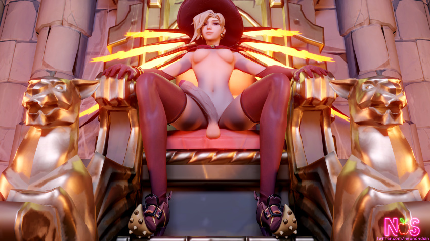 1futa 3d big_penis blender blizzard_world_(map) dickgirl erection eye_contact futa_only futanari looking_at_viewer mercy neonsin overwatch solo testicles uncut witch_hat witch_mercy