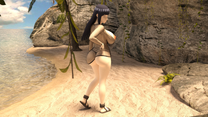 3d 3d_(artwork) beach female hyuuga_hinata large_breasts mesh_shirt mesh_top naruto naruto_(series) naruto_shippuden solo_female string_panties the8bitter_(artist)