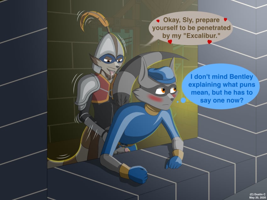 anthro anthro_on_anthro anthro_only anthro_penetrated anthro_penetrating anthro_penetrating_anthro dialogue duo dustin_c gay humanoid_penis knight male male/male male_only male_penetrated male_penetrating penis raccoon ringed_tail sex sir_galleth_cooper sly_cooper sly_cooper_(series) smooth_fur sony_corporation sony_interactive_entertainment spit sucker_punch_productions tongue tongue_out