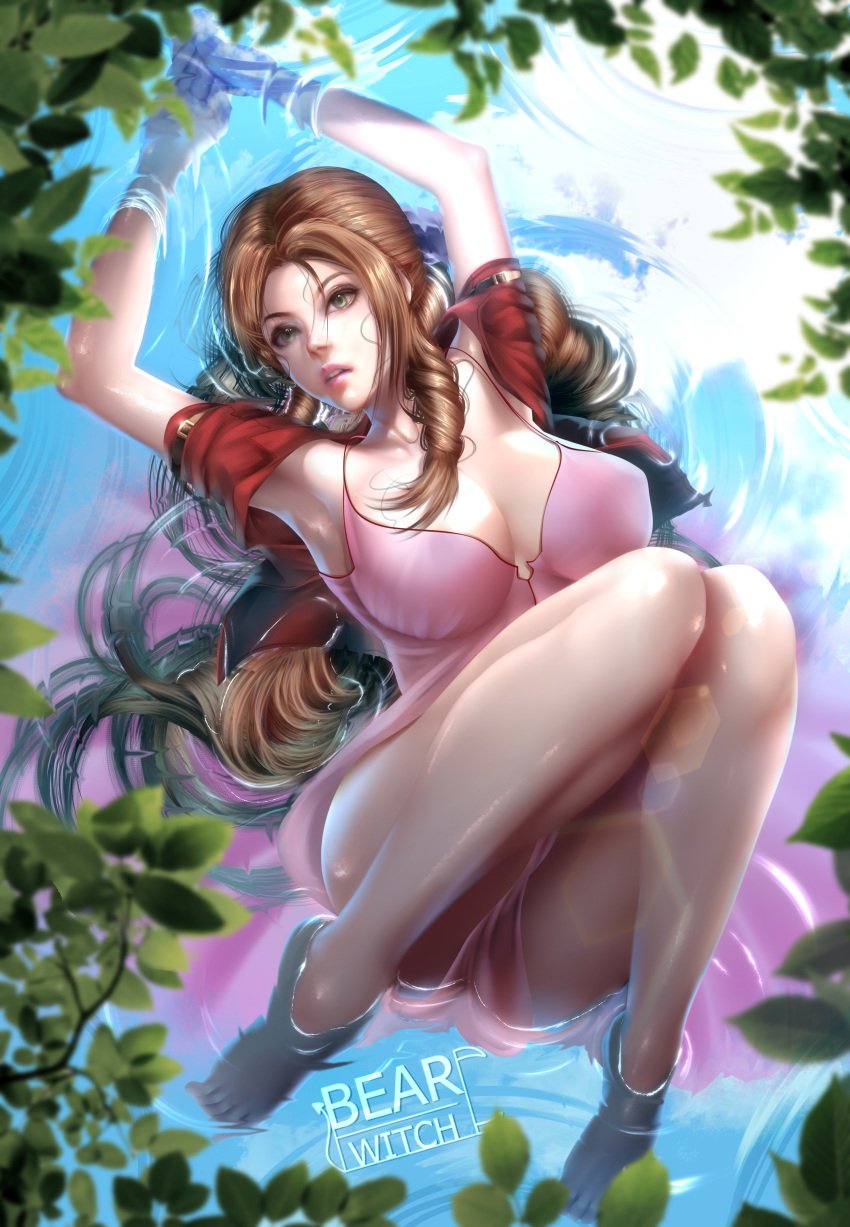 1girls absurdres aerith_gainsborough ass bearwitch big_breasts breasts cleavage female female_only final_fantasy final_fantasy_vii highres large_breasts solo