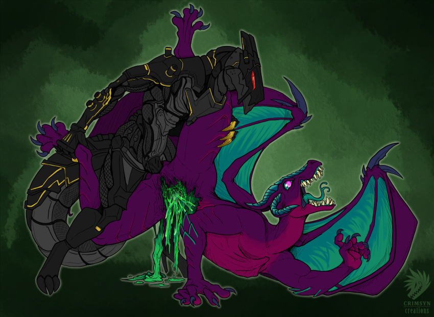 2020 acid anthro bloodlive demon dragon duo female genitals gore green_blood guro male pussy scalie simple_background snuff spikes straight synth_(vader-san) tongue watermark western_dragon wings