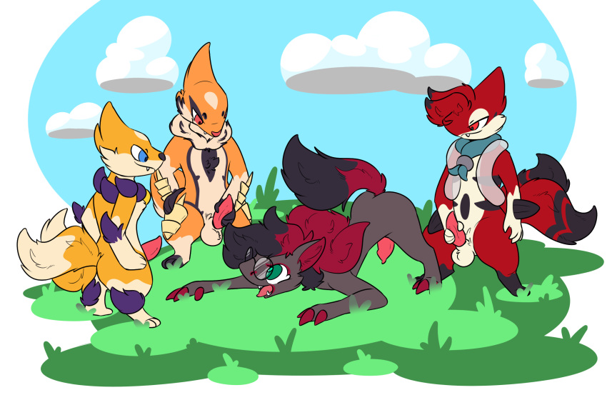 4boys alternate_color anthro anthrofied ass canine checker claws digital_media_(artwork) erection feral floatzel foursome fox fur furry gangbang gay group hair hi_res interspecies koal_(koalcleaver) lechecker male male_only nintendo nude open_mouth orgy original_character otter penis pokémon_(species) pokemon pokemon_(species) pokemon_bw pokemon_dppt simple_background smile tail testicles toru_(koalcleaver) video_games yaoi zoroark