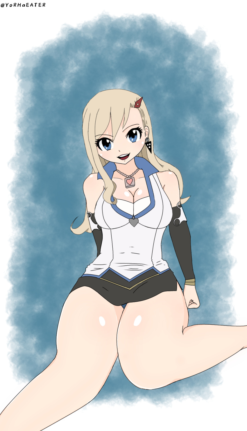 1girls b-cube b_cube blonde_hair blue_eyes clothed earrings edens_zero female looking_at_viewer panties rebecca_bluegarden skirt smile solo thighs upskirt yorhaeater