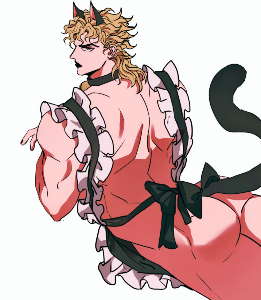 ambush_(trap) animal_ears apron ass back black_lipstick blonde_hair cat_ears choker crossdressing dio_brando eyebrows jojo's_bizarre_adventure lin00240506 lips maid male male_only muscles muscular_male solo stardust_crusaders tail yellow_eyes