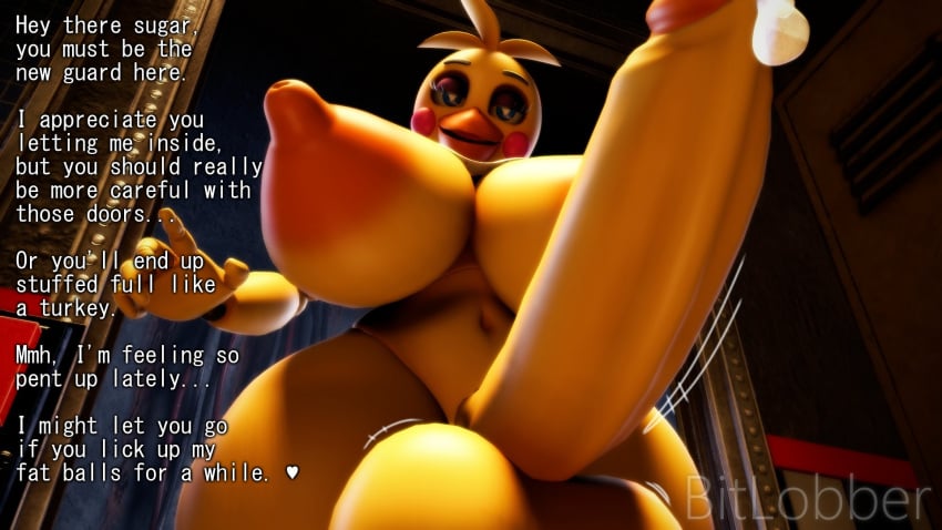 3d animatronic anthro areola avian balls beak bedroom_eyes big_breasts big_penis bird bitlobbs bodily_fluids breasts chicken cum erection five_nights_at_freddy's five_nights_at_freddy's_2 futa_only futanari galliform gallus_(genus) genital_fluids genitals gynomorph hi_res humanoid hyper hyper_balls hyper_breasts hyper_penis intersex looking_at_viewer machine narrowed_eyes nipples nude open_mouth penis phasianid robot scottgames seductive solo text thick_thighs toy_chica_(fnaf) video_games yellow_body