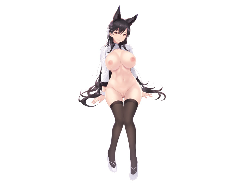 animal_ears anthro atago_(azur_lane) azur_lane black_hair breasts cait female long_hair nipples no_bra pussy uncensored white