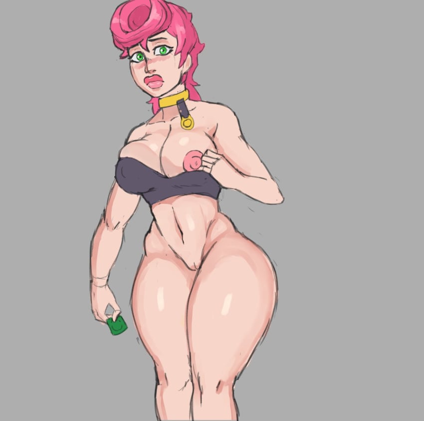 1girls breasts condom favorite female human jojo's_bizarre_adventure jumbogumbo light-skinned_female light_skin one_breast_out pink_hair semi_dressed short_hair shounen_jump thick_thighs trish_una vento_aureo