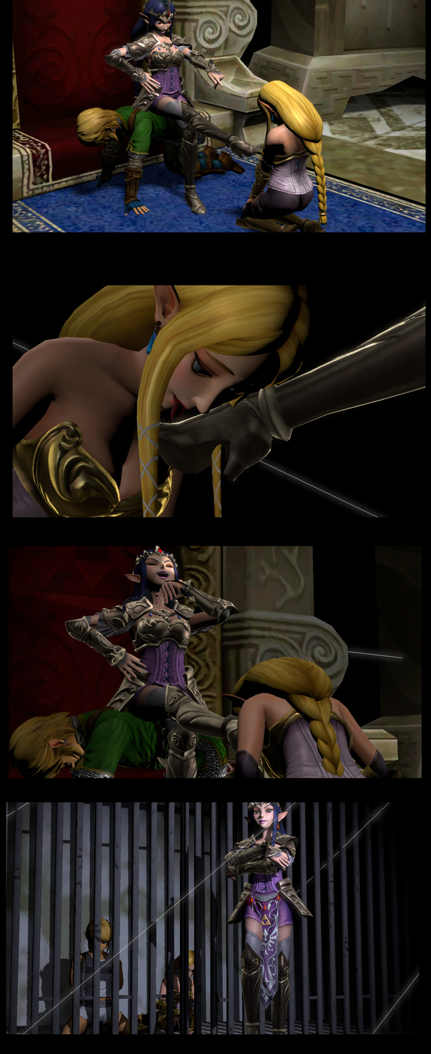 a_link_between_worlds boot_licking boot_worship defeated female femdom foot_lick fully_clothed game_over human_chair hyrule_warriors link link_(hyrule_warriors) male princess_hilda princess_zelda prison sitting_on_back sitting_on_person submissive_female submissive_male the_legend_of_zelda zelda_(hyrule_warriors)