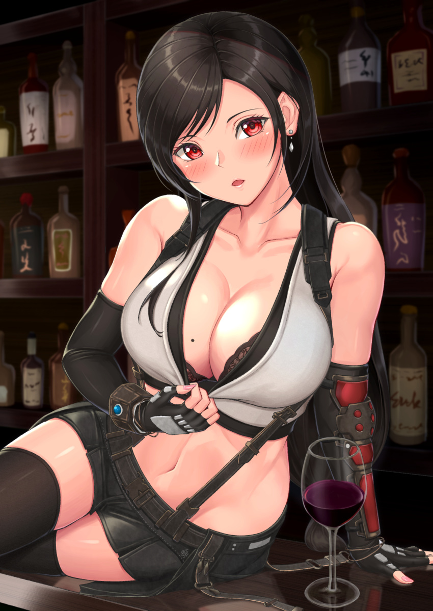 beltskirt big_breasts black_skirt brown_eyes brown_hair female female_only final_fantasy final_fantasy_vii final_fantasy_vii_remake hypnotic_drink long_hair love_potion mind_control skirt solo solo_female solo_focus sssemiii tifa_lockhart