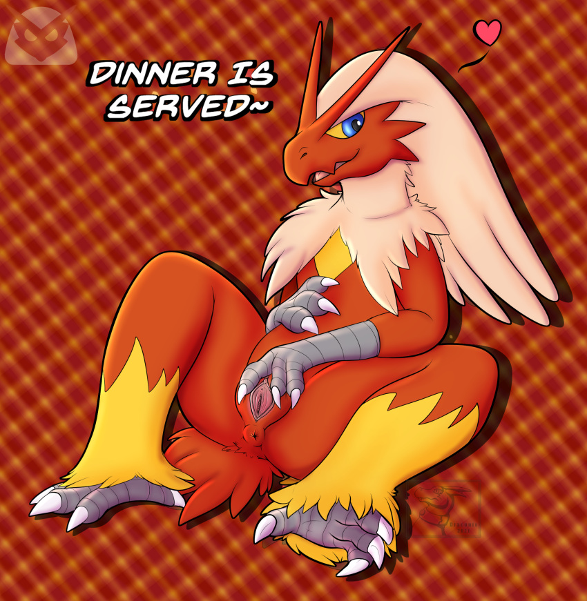 3_fingers anthro anus avian beak blaziken conditional_dnp female fingers genitals hi_res itsdraconix nintendo pokemon pokemon_(species) pussy short_tail simple_background solo spread_legs spread_pussy spreading talons text textured_background video_games