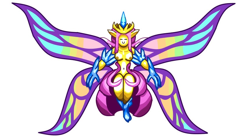 breasts closed_eyes edit elemental empress_of_light female monster_girl pussy solo spectrallevi terraria wings yellow_skin