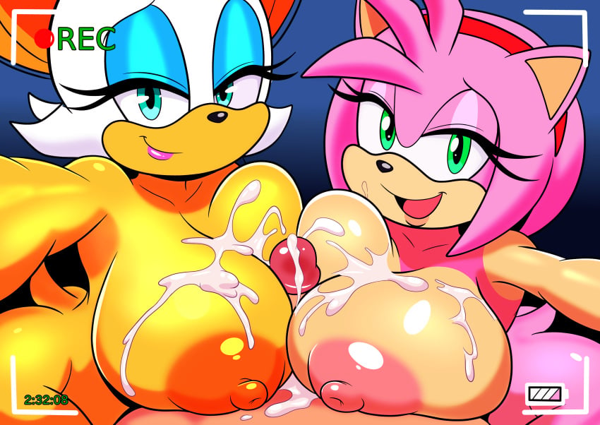 1boy 2girls amy_rose animal_ears animal_nose anthro aqua_eyes areolae bat_ears bat_girl between_breasts blue_background blue_eyes blue_eyeshadow breast_press breasts colored_skin completely_nude cooperative_paizuri cum cum_on_body cum_on_breasts double_paizuri ejaculation eulipotyphlan eyelashes eyeshadow fake_phone_screenshot fake_screenshot female ffm_threesome furry furry_female furry_male furry_with_non-furry green_eyes group_sex hairband half-closed_eyes hedgehog hedgehog_ears hetero huge_breasts interspecies large_areolae large_breasts licking_lips lipstick looking_at_viewer makeup male mammal multiple_girls naughty_face nipples nude open_mouth orange_skin outstretched_arm paizuri penis pink_eyeshadow pink_fur pink_hair pink_skin puffy_nipples reaching reaching_towards_viewer recording red_hairband rouge_the_bat seductive_smile semen semen_on_body semen_on_breasts semen_on_chest semen_on_upper_body short_hair smile sonic_the_hedgehog_(series) tail threesome tongue tongue_out white_hair yellow_skin