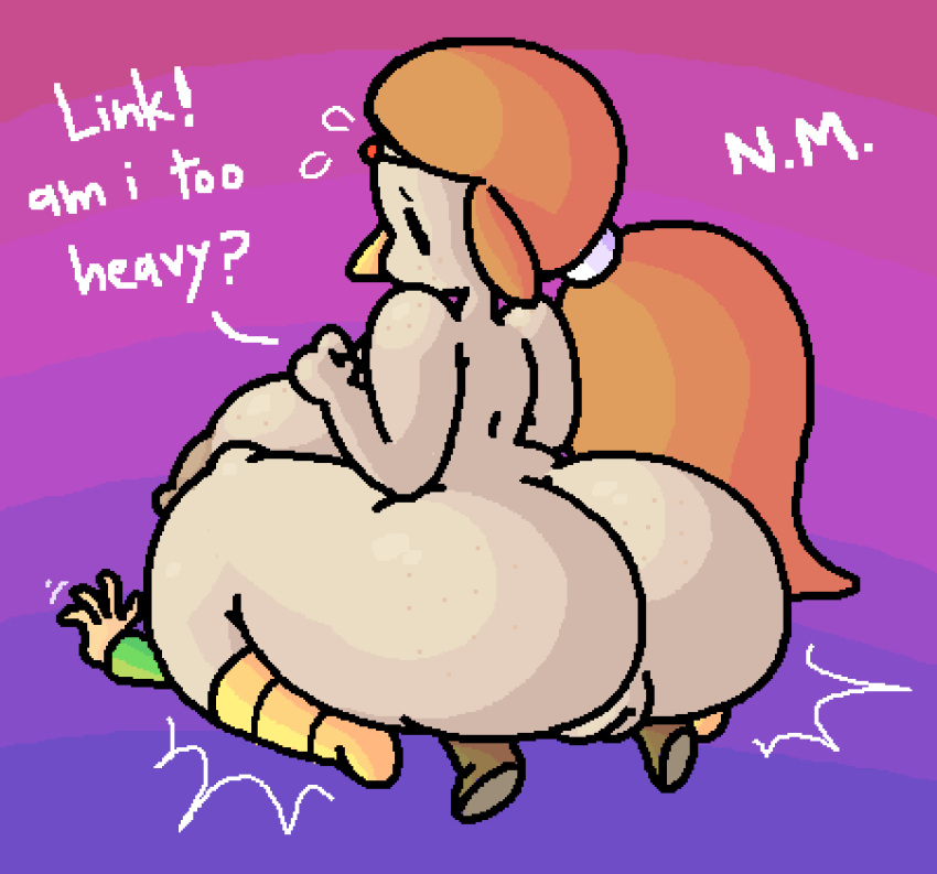 big_ass big_breasts big_butt big_nipples crushing large_areolae large_ass large_breasts larger_female medli nintendo sitting_on_person sleepyslut the_legend_of_zelda thick thick_ass thick_legs thick_thighs