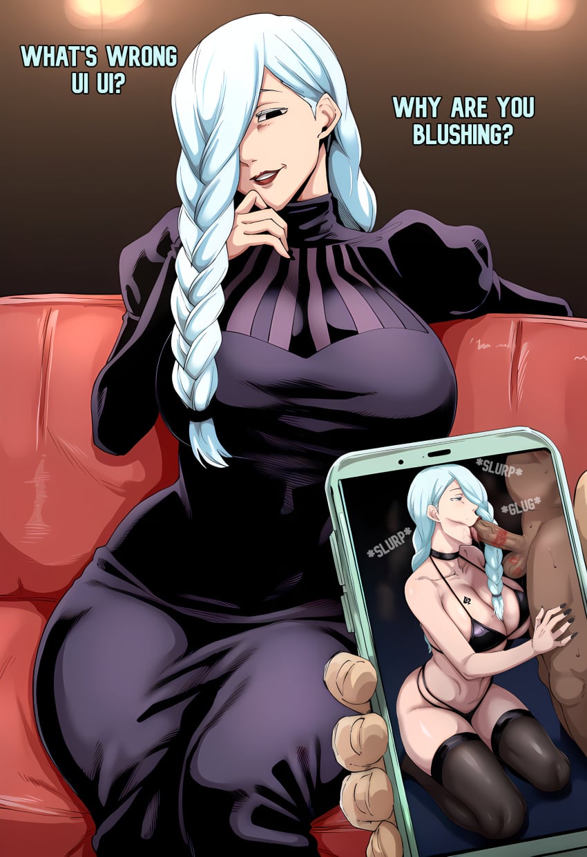 ai_generated blowjob bra breasts cuckold cuckold_pov cuckolding fellatio jujutsu_kaisen large_breasts large_penis lipstick mei_mei_(jujutsu_kaisen) netorare ntr phone phone_screen qos qos_tattoo queen_of_spades queen_of_spades_symbol queen_of_spades_tattoo sister sisterly_cuckold sitting stockings sucking_penis tagme teasing teasing_cuck_with_phone thighs ui_ui_(jujutsu_kaisen)