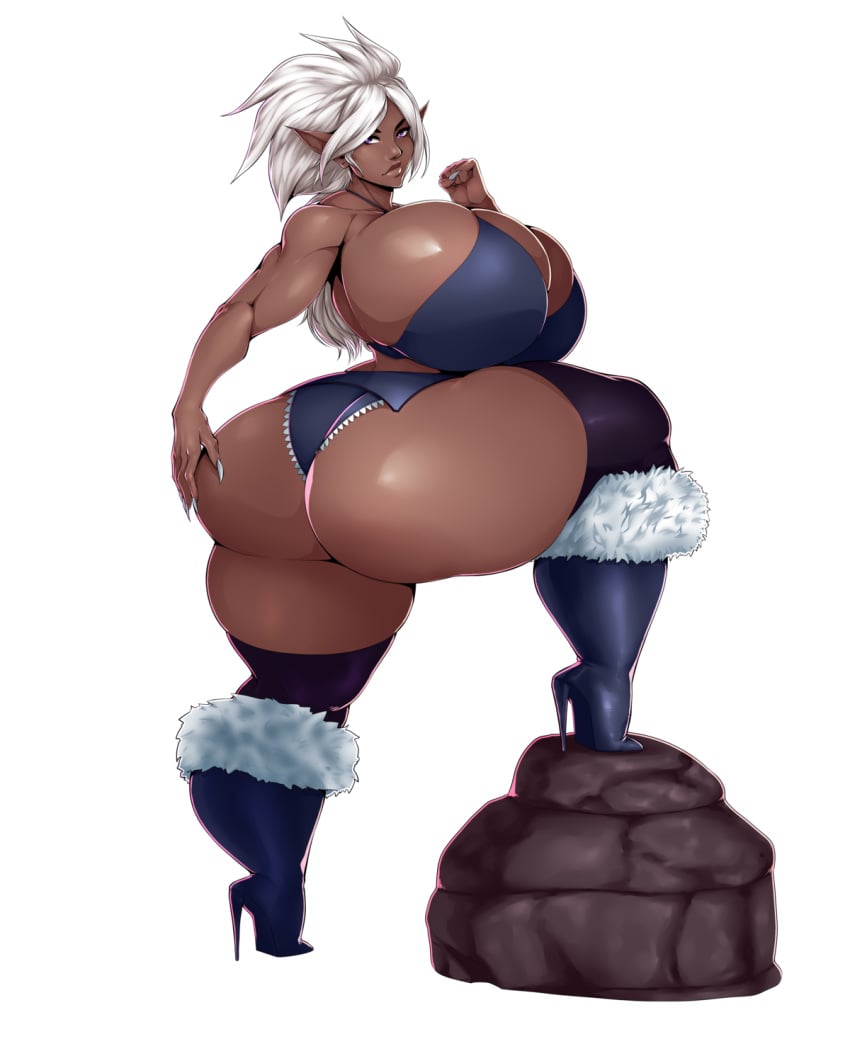 dark-skinned_female dark_elf dark_skin dixi-q female female_only huge_ass huge_breasts lythra muscular_female naughty_face seductive solo_female thick_thighs