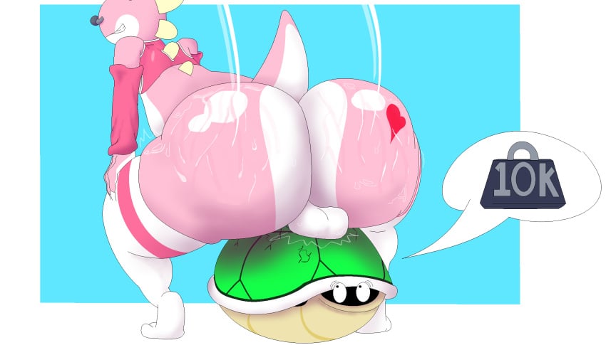 1girls ass big_ass big_butt bodily_fluids bubble_ass bubble_butt butt clothed clothing cracked dat_ass facial_piercing fan_character femboy girly hand_on_thigh hi_res huge_ass huge_butt koopa_troopa legwear male male_focus male_only mario_(series) multicolored_body nintendo nose_piercing nose_ring number piercing pink_body pink_skin scalie shell simple_background small_tail smile solo speech_bubble spikes sweat tea_bagging text thehalloweenfool_(artist) thick_ass thick_thighs thigh_highs trap twerking two_tone_body video_games weights yoshi