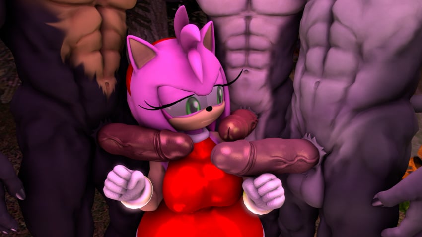 3d 3d_(artwork) amy_rose aryentai big_breasts group sfm sonic_(series) source_filmmaker