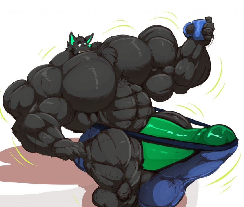 anthro balls balls_expansion big_balls big_muscles big_penis black_body black_fur bobert bodily_fluids canid canine canis clothing cup eclipse_moon_warnock erection fur genitals green_penis growth holding_object huge_balls huge_cock huge_muscles hyper hyper_balls hyper_genitalia hyper_muscles hyper_pecs hyper_penis male male_only mammal muscle_growth musclegut muscular penis penis_expansion simple_background solo stretched_clothing sweat sweatdrop underwear white_background wolf