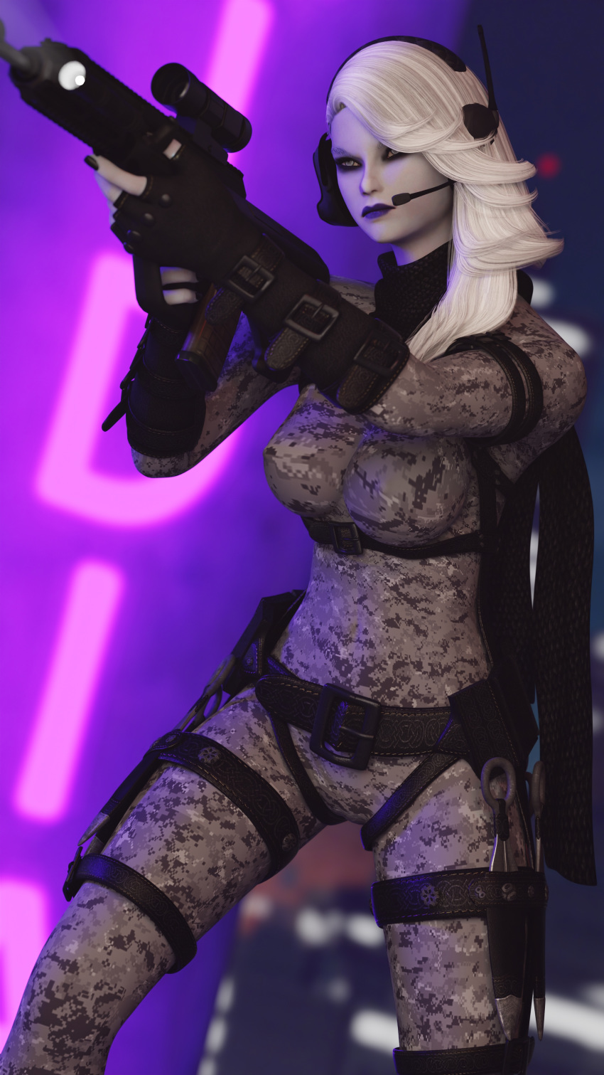 1girls 3d assault_rifle black_nails blender bodysuit boots breasts bullpup cameltoe camouflage city erect_nipples erect_nipples_under_clothes eyelashes falmer female firearm flashlight gloves gun handgun harness impossible_clothes lokasenna_astriaal mascara night pale pale_skin pointy_ears purple_lips purple_lipstick relliel revealing_clothes rifle scope silver_lipstick skyrim snow_elf solo stealth steyr_aug streaked_hair suppressor tactical the_elder_scrolls trigger_discipline weapon white_hair white_skin