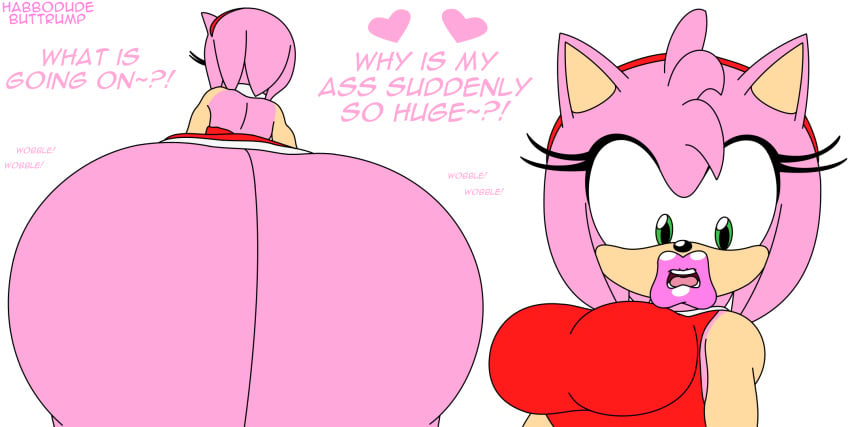 1girls amy_rose ass ass_focus ass_growth big_ass big_breasts big_butt big_lips bimbo bimbofication breasts butt_focus buttrump_(artist) cleavage close-up dialogue dress expansion female female_only green_eyes habbodude hairband headband huge_ass huge_butt hyper_ass hyper_butt lips lipstick looking_back looking_down looking_to_the_side medium_breasts newgrounds pink_fur pink_hair pink_lipstick sonic_(series) sonic_the_hedgehog_(series) thick_ass