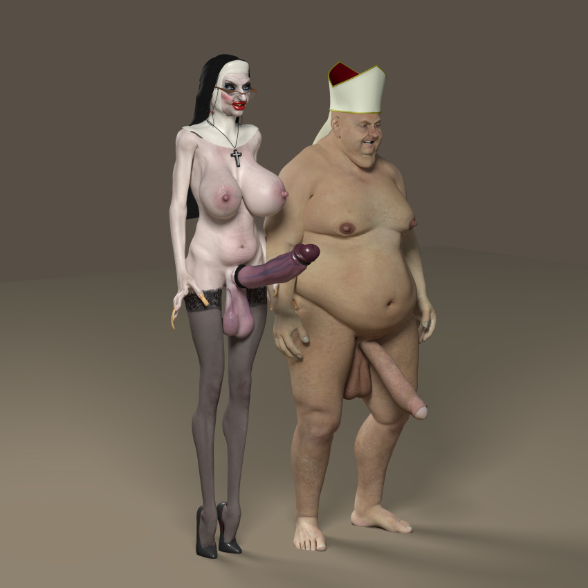 3d big_breasts big_penis bishop dorris_longdick fat_man futanari gif_author glasses nightmare_fuel nun stockings ugly