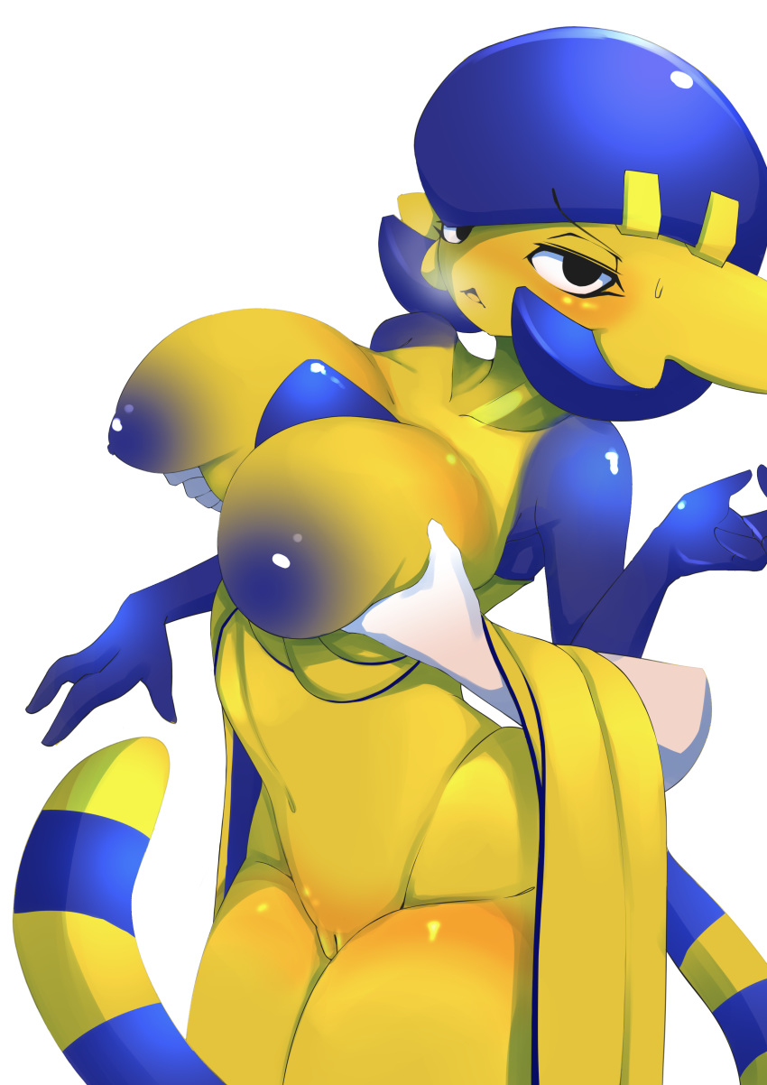 1girls 2020 absurd_res animal_crossing ankha ankha_(cosplay) ankhavoir_(ashraely) anthro ashraely ass big_breasts blue_hair blush breasts clothing cosplay cosplay_gardevoir curvy_figure digital_media_(artwork) domestic_cat egyptian embarrassed felid feline felis female female_gardevoir female_only fingers fur gardevoir genitals grope hair hi_res huge_breasts humanoid_genitalia jewelry mammal nintendo nipples nude pokémon_(species) pokemon pokemon_(species) pokemon_rse pussy simple_background solo steam tagme thick_thighs uncensored video_games voluptuous wide_hips yellow_body