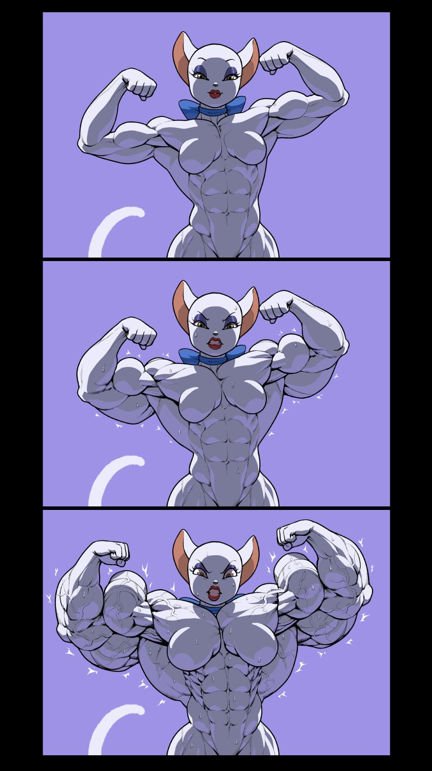 1girls abs angry anthro biceps clenched_teeth extreme_muscles eyeshadow feline female female_only flexing funny humor hyper_muscle lipstick makeup muscle muscle_growth muscular_female pokkuti silly smile solo sweat tom_and_jerry toodles_galore white_cat