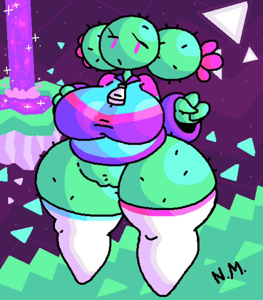 abstract_background anthro big_ass big_breasts big_butt cactus chubby chubby_female colorful large_ass large_breasts larger_female original_character plant plant_girl plant_humanoid prickle_the_cactus sleepyslut spikes thick thick_legs thick_thighs thigh_gap vaporwave