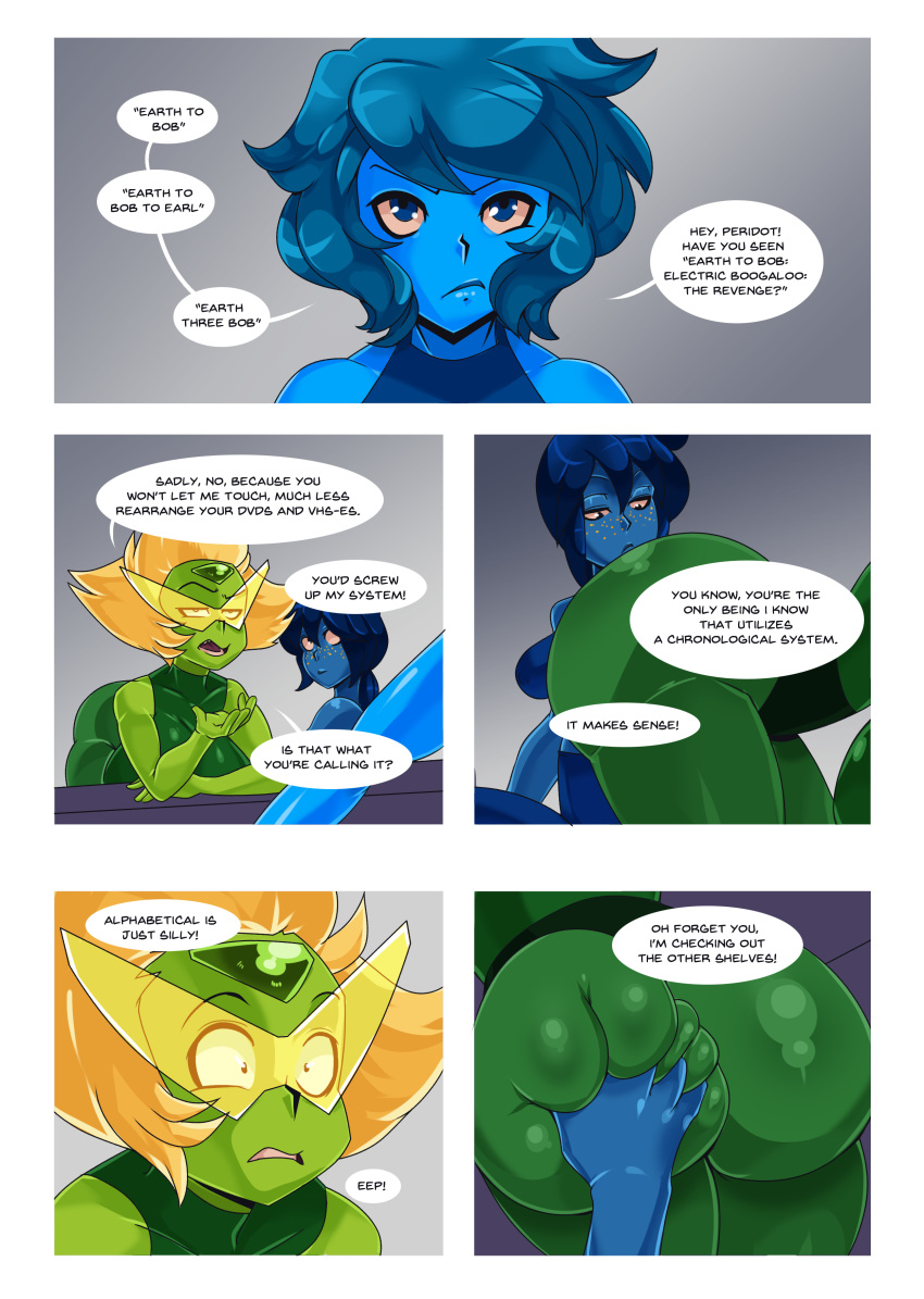 absurd_res ass_grab big_ass cartoon_network clothed comic dat_ass deep_skin dsolteone gem_(species) groping huge_breasts lapis_lazuli_(steven_universe) nice_lapis peridot_(steven_universe) steven_universe surprised