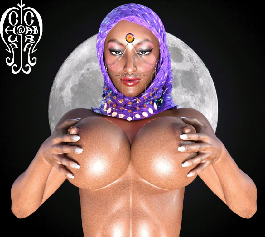 3d ambiguous_nudity arabian areolae big_breasts braless breast_lift breasts brown_eyes chup@cabra curvaceous curvy dark-skinned_female dark_skin erect_nipples eyelashes eyeliner eyeshadow female female_focus female_only hijab huge_breasts jewelry large_breasts lipstick long_fingernails makeup moon night nipples no_bra nose_piercing nudity piercing pinup pose posing solo standing voluptuous