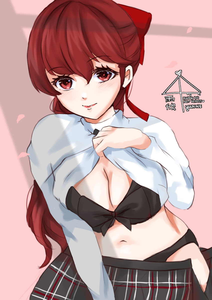 atlus breasts clothed clothing female kasumi_yoshizawa lipstick persona persona_5 persona_5_royal red_eyes red_hair solo sumire_yoshizawa tagme yuxine