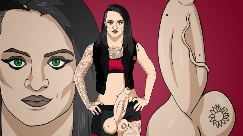 big_balls big_penis futa_only futanari green_eyes lewdbus punk ruby_riott wwe wwe_diva