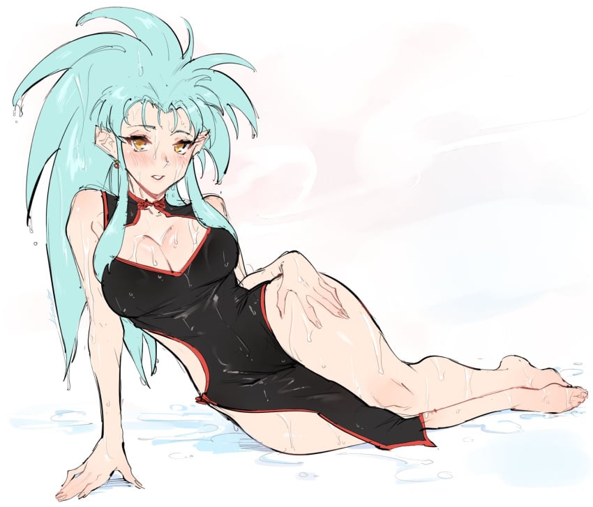 1girls barefoot big_breasts breasts cleavage cum cum_on_breasts cum_on_face feet female female_only humanoid kenshin187 large_breasts long_hair looking_at_viewer ryoko_hakubi solo tenchi_muyo! thick_thighs toes wide_hips