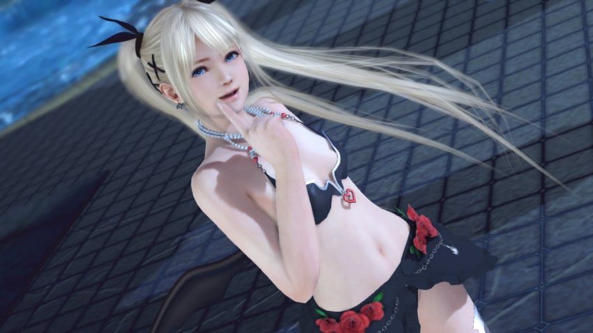 1girls 3d 3d_(artwork) beach belly belly_button black_panties blonde_hair blue_eyes dead_or_alive dead_or_alive_6 dead_or_alive_xtreme_beach_volleyball female looking_at_viewer marie_rose midriff panties smiling smiling_at_viewer solo solo_female solo_focus twintails x-kx_(artist)