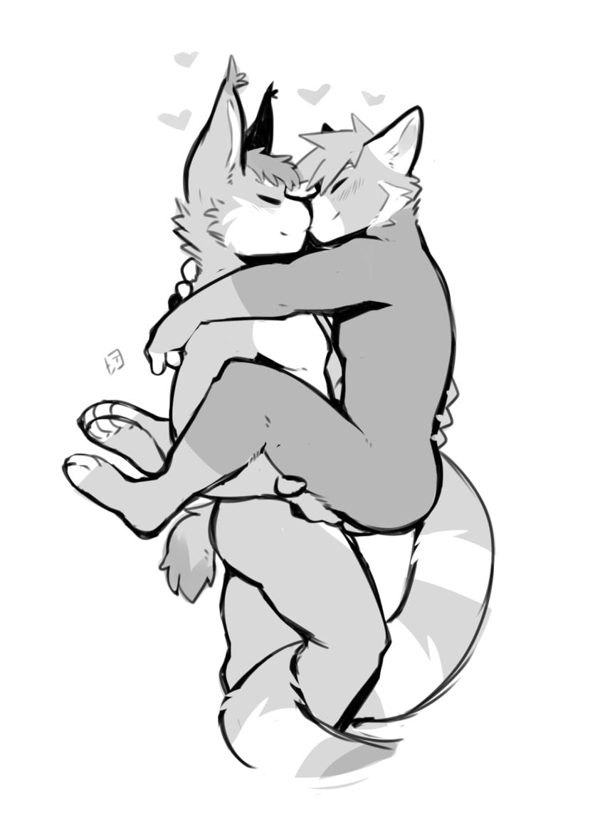 2020 4_fingers ailurid anthro anthro_on_anthro anthro_penetrated anthro_penetrating anthro_penetrating_anthro black_and_white closed_eyes duo felid feline fingers greyscale head_tuft heart hi_res kissing long_tail looking_at_another lynx male male/male male_penetrated male_penetrating male_penetrating_male mammal monochrome paws penetration red_panda romantic_ambiance romantic_couple short_tail smile striped_tail stripes tohfu tuft