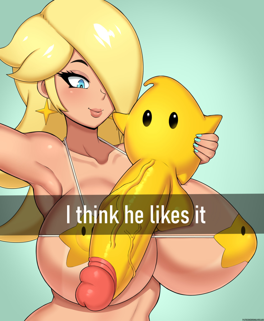 1boy 1girls alternate_breast_size asking_for_it big_breasts bikini bimbo breasts busty cleavage cock_hungry drunkavocado erection female huge_breasts huge_cock large_breasts luma luma_bikini male mario_(series) nintendo penis princess_rosalina skimpy skimpy_bikini skimpy_clothes small_but_hung smile snapchat super_mario_galaxy