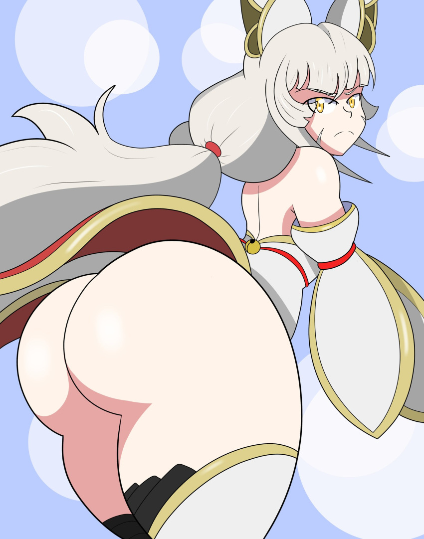 embarrassed female_only gray_hair huge_ass nia nia_(blade) nia_(xenoblade) nintendo shingattai solo thick_thighs xenoblade_(series) xenoblade_chronicles_2 yellow_eyes