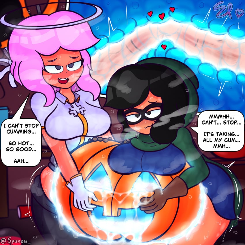 2futas absurd_res artificial_vagina artist_name artist_signature azazel_(helltaker) azazel_(helltaker)_(cosplay) background bandit_(clash_royale) big_breasts big_penis black_hair blush breasts clash_(series) clothed clothing cock cocks_touching cosplay cum cum_flow cum_in_pumpkin cum_inside cum_on_penis cumming cumming_inside cumming_together cumming_while_penetrating cumshot cup duo ejaculation english_text erection eye_mask eyewear filled futa_only futa_with_futa futanari futanari_masturbation futanari_penetrating halloween halo heart helltaker hoodie human humping light-skinned_futanari light_skin moan moaning moaning_in_pleasure mostly_clothed open_mouth orgasm original_character penis pink_hair pumpkin pumpkin_masturbation sharing_onahole spunow_ steam steaming_body steamy steamy_body steamy_breath steamy_penis sweat sweatdrop sweating sweaty sweaty_arms sweaty_body sweaty_face sweaty_thighs tagme text text_bubble tips_touching x-ray