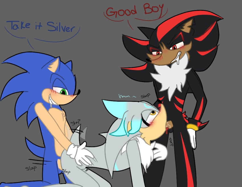 3boys anthro fellatio furry green_beansz shadow_the_hedgehog silver_the_hedgehog sonic_(series) sonic_the_hedgehog sonic_the_hedgehog_(series)