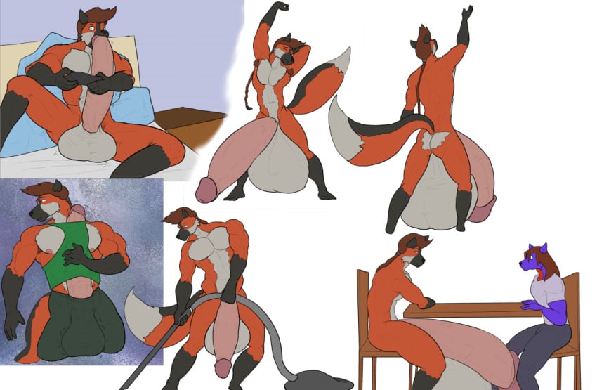 anthro armpit_hair autofellatio balls big_balls big_penis body_hair bottomwear canid canine chair clothing controller cross_fox duo erection erection_under_shirt flaccid fox furniture game_controller genitals greggrth huge_balls huge_cock humanoid_genitalia humanoid_penis hyper hyper_balls hyper_genitalia hyper_penis male male_only mammal masturbation nude oral oral_masturbation penile penile_masturbation penis red_fox shirt shorts sitting solo standing table tank_top topwear