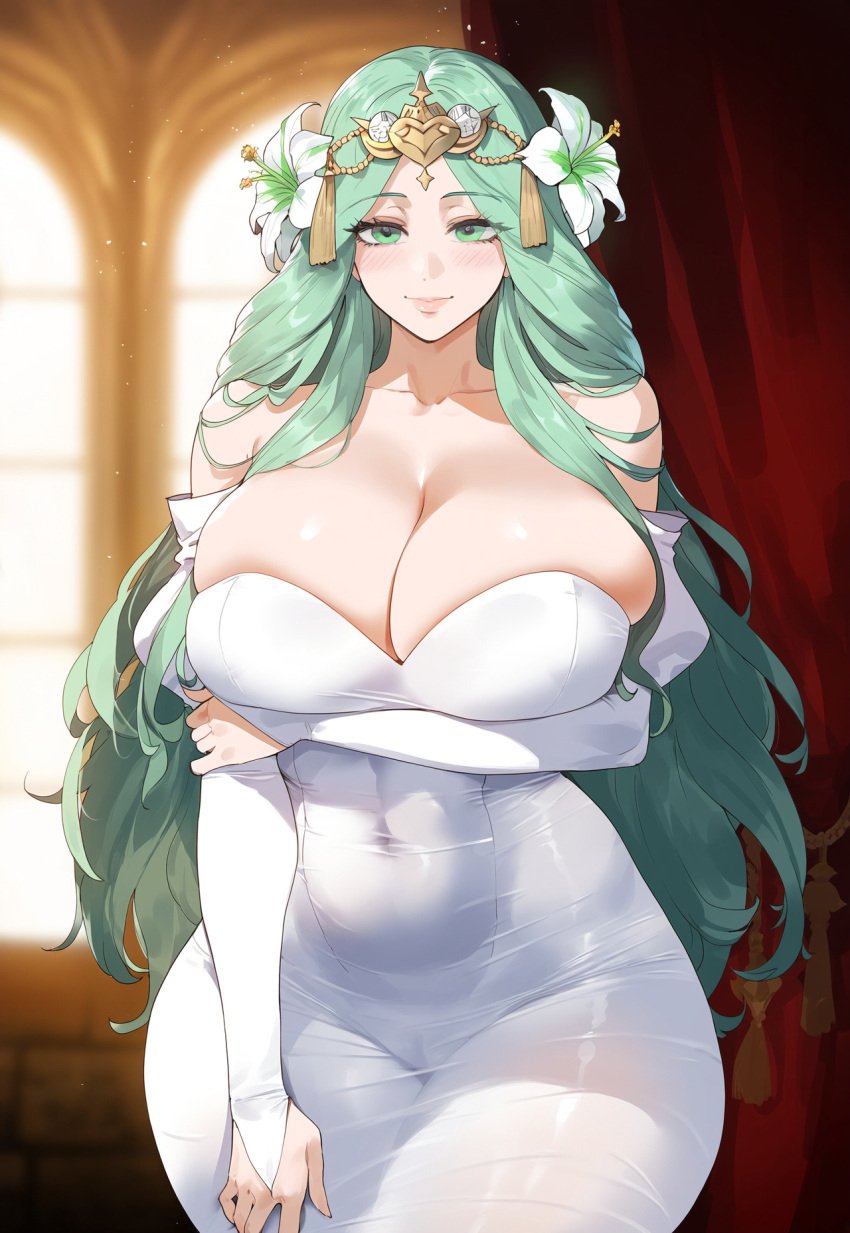 1girls ai_generated creamy_ai curvy curvy_female curvy_figure female female_focus fire_emblem fire_emblem:_three_houses green_eyes green_hair light-skinned_female light_skin long_hair nintendo rhea_(fire_emblem) tagme