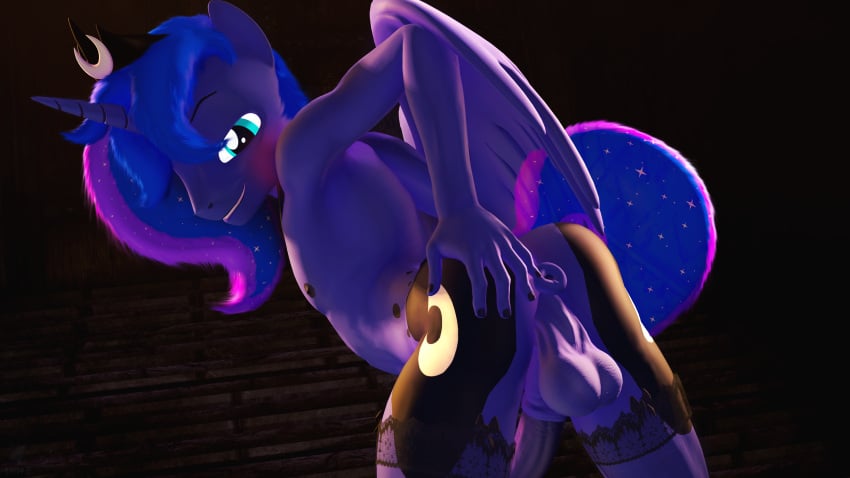 3d absurd_res alicorn anthro anus ass balls blue_body blue_eyes blue_hair blue_tail clothing crown cutie_mark digital_media_(artwork) equid equine friendship_is_magic ftm_crossgender genitals hair hasbro headgear hi_res horn legwear male mammal medial_ring my_little_pony mythological_creature mythological_equine mythology nude penis presenting presenting_anus presenting_hindquarters princess_luna_(mlp) puffy_anus rule_63 solo stockings tail tiara tiara_only unie wings