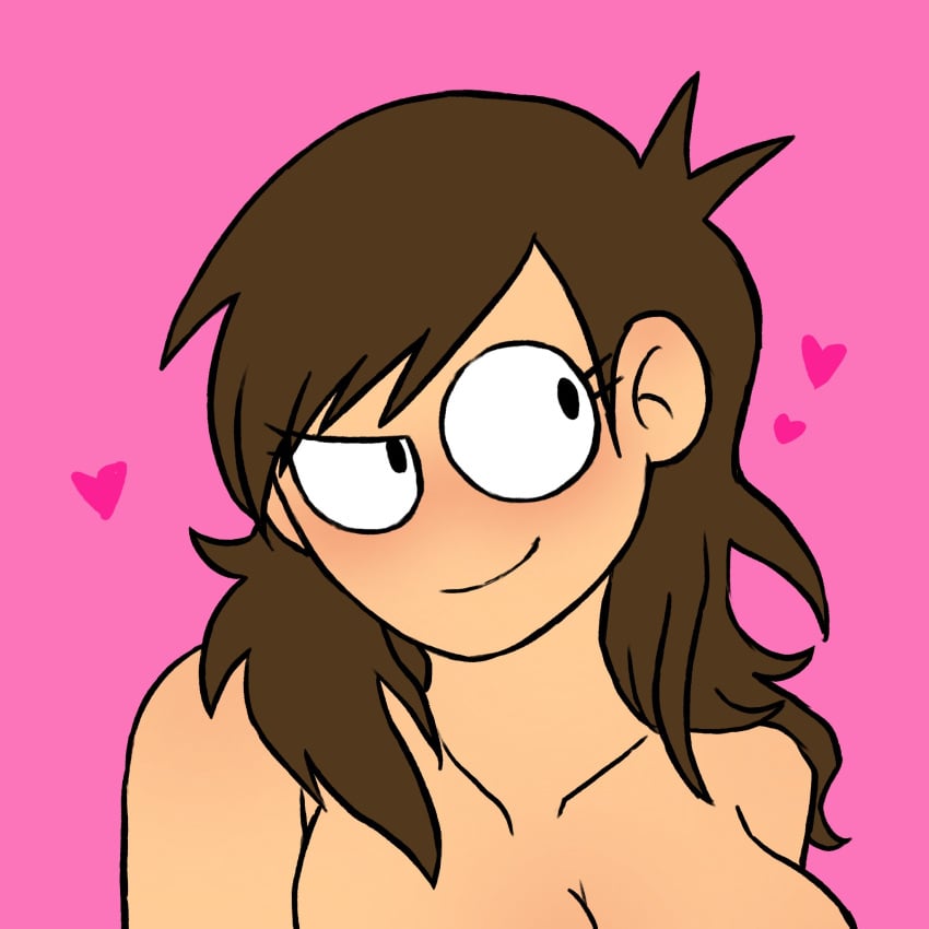 <3 boobs brown_hair eddsworld ell_(eddsworld) ellsworld heart naked_female pink_background tits