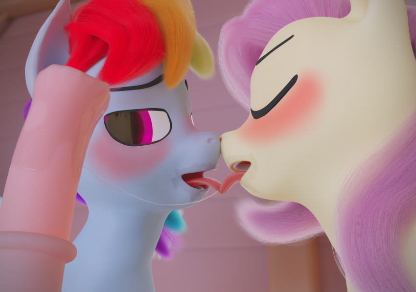 3d 3d_(artwork) animal_genitalia animal_penis bedroom_eyes blender blush bodily_fluids closed_eyes equid equine equine_penis eyes_on_the_prize female female/female fluttershy_(mlp) friendship_is_magic furry genitals group hi_res horse kissing male mammal my_little_pony narrowed_eyes offscreen_character offscreen_male ooredelen pegasus penis pony rainbow_dash_(mlp) saliva saliva_on_penis saliva_on_tongue saliva_string seductive straight straight_hair tongue tongue_out wet wings