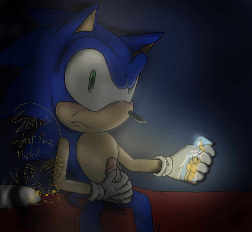 2boys beating_off bedroom caught caught_by_surprise caught_masturbating caught_off_guard dark_room looking_at_viewer male_only masturbation miles_prower miles_tails_prower phone reaction_shot sonic_(series) sonic_the_hedgehog sonic_the_hedgehog_(series) stunned tails tails_gets_trolled tails_the_fox text walk-in walked_in_on