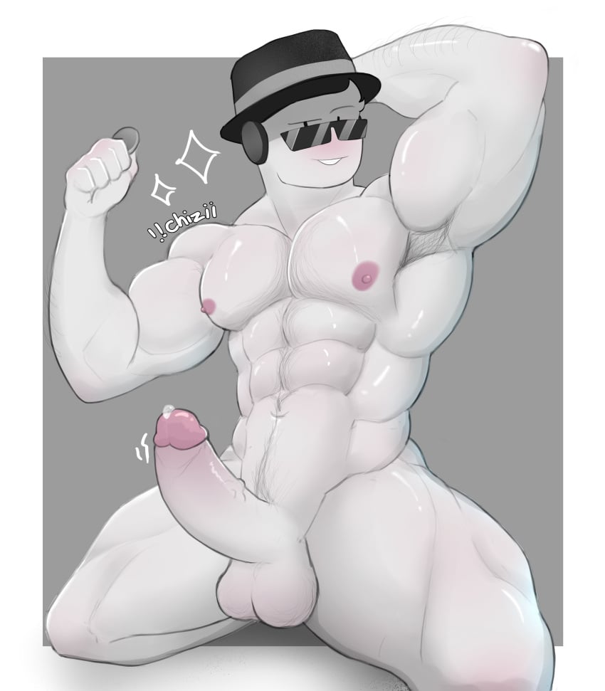 1boy abs bara big_penis blush chance_(forsaken) cock forsaken_(roblox) gay male muscular nude pink_penis precum rebelliousmilk roblox roblox_game robloxian self_upload silly smirk solo spicychizramen sunglasses tagme white_skin