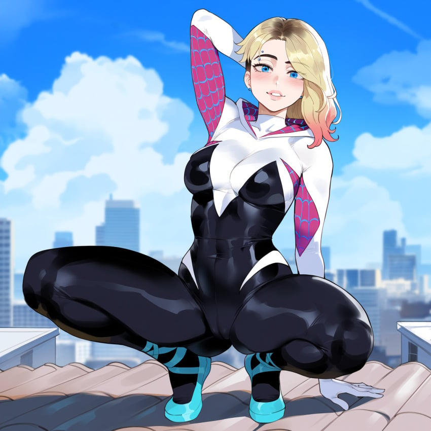 1girls ai_generated blonde_hair bodysuit creamy_ai female female_focus gwen_stacy gwen_stacy_(spider-verse) marvel marvel_cinematic_universe marvel_comics short_hair spider-man:_across_the_spider-verse spider-man:_into_the_spider-verse spider-man_(series) tagme thick_thighs