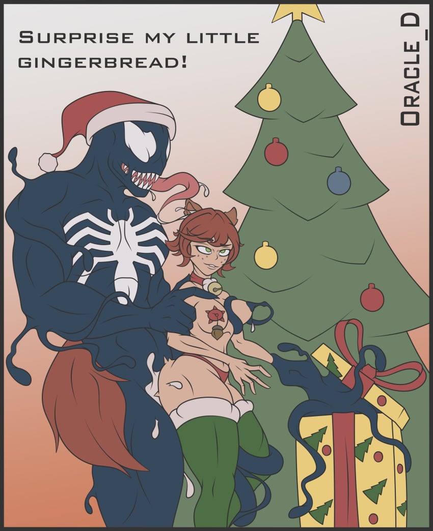 anal choker christmas christmas_tree cross-eyed cum doreen_green dripping ear_licking female from_behind gift gift_box green_eyes licking muscular_male nipple_play nipple_suck oracle_dominus present_box redhead saliva smaller_female squirrel_girl_(marvel) stockings stuck surprised tail tentacle tongue venom venom_(marvel)