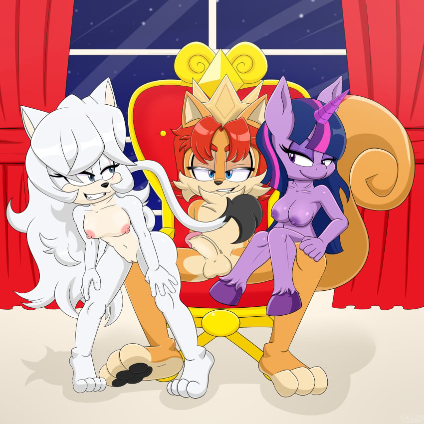 absurd_res amethyst_star_(mlp) breasts equid equine fan_character felid female female/female friendship_is_magic genitals group hasbro hi_res horse kirudi18 klaue_the_lion lion male male/female mammal my_little_pony nude pantherine paws penis pony pussy trio