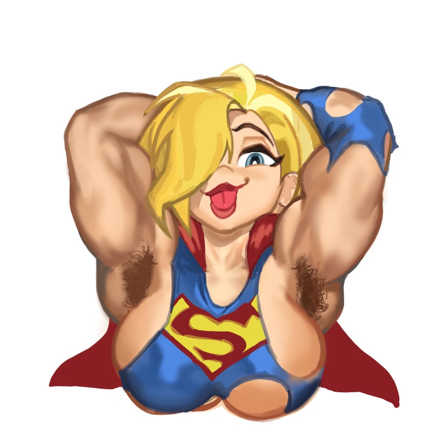 1girls 2024 armpit_hair armpits arms_up big_breasts blonde_hair blue_eyes breasts dc dc_comics dc_super_hero_girls female female_only hairy_armpits idlecum kara_danvers kara_zor-el kryptonian looking_at_viewer mousepad mousepad_design no_bra ripped_clothing sideboob supergirl underboob